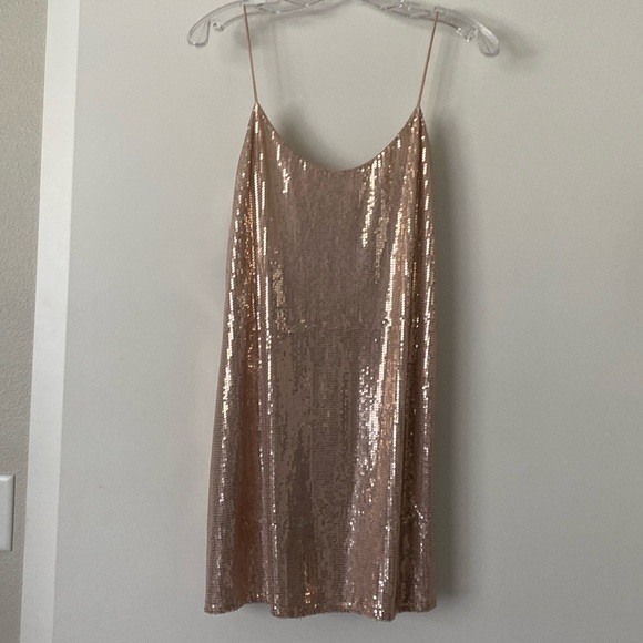Zara Sequin Spaghetti Strap Low Back Slip Dress Blush Nude S/4 - Picture 3 of 13